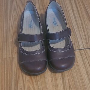 Brown Leather Flats with Strap